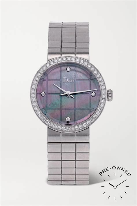 la d de dior diamond mother-of-pearl & stainless steel watch|La D de Dior Satine Ø 25 mm, Steel, White Mother.